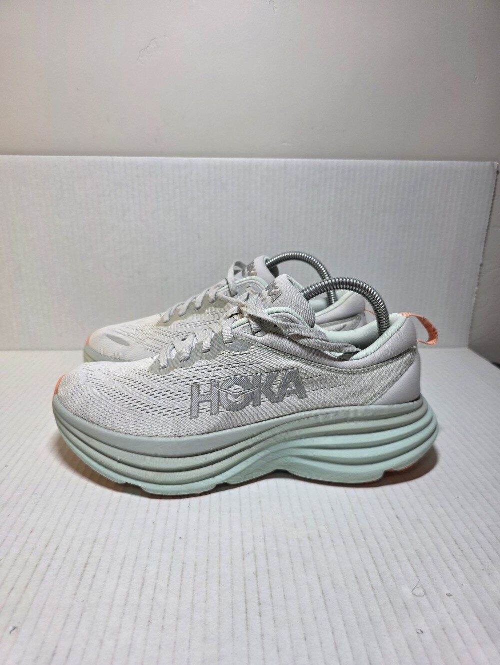 Hoka One One Bondi 8 Women Size 8.5 Stardust Aqua Breeze Grey Shoes